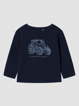 Name it Mini Longsleeve Traktor Samtprint navy