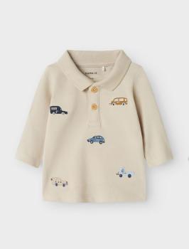 Name it Baby Polo-Longsleevemit Autos beige