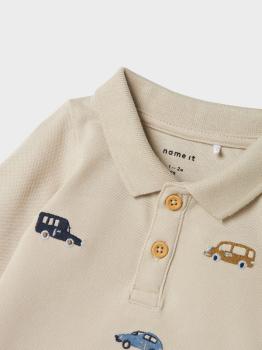 Name it Baby Polo-Longsleevemit Autos beige